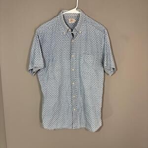 Faherty Brand Shirt Mens Medium Blue Geometric Short Sleeve Button Up Casual